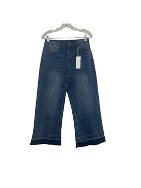 Kereya Wide‎ Leg Cropped Denim Jeans Small Blue New Casual Raw Hem